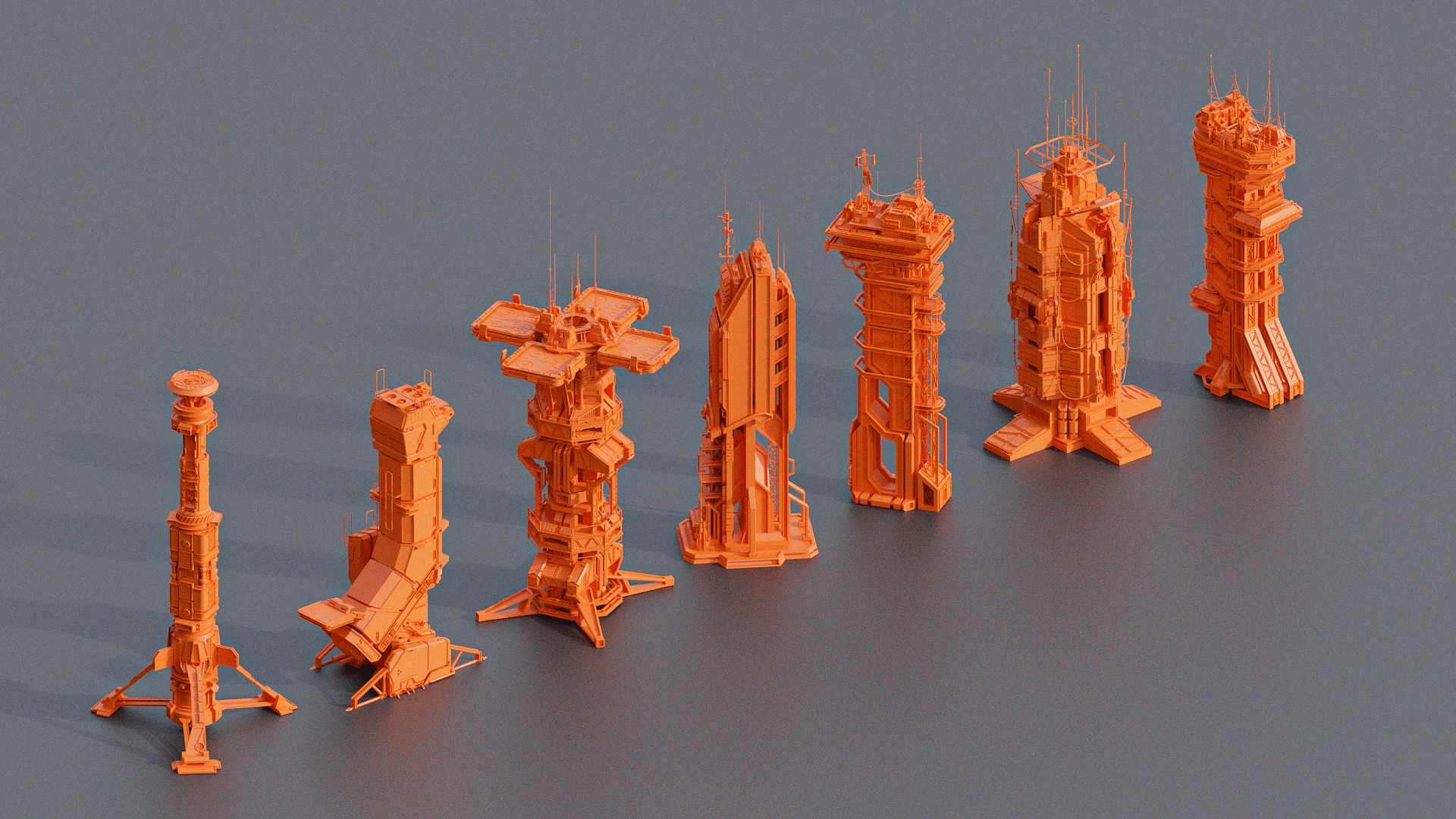 SciFi Futuristic Military Buildings Pack 3D Render by Bearg