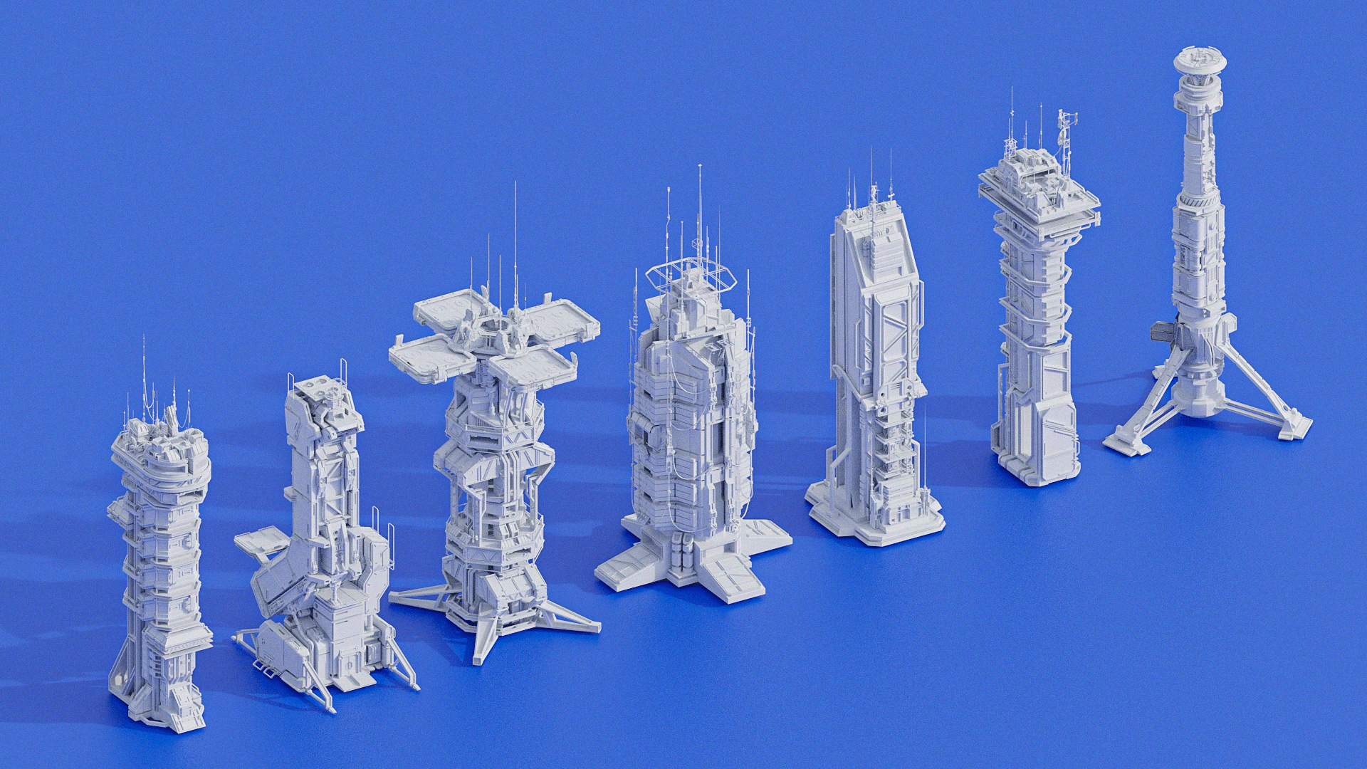 SciFi Futuristic Military Buildings Pack 3D Render by Bearg