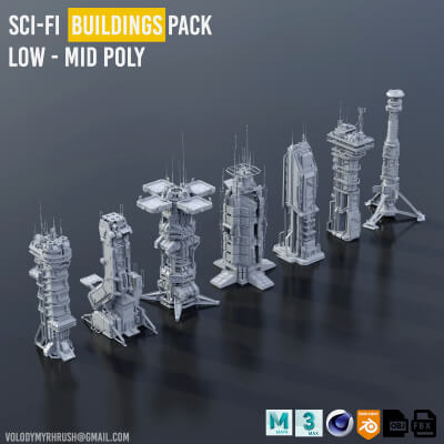 Sci-Fi Futuristic Military Buildings Pack by Bearg