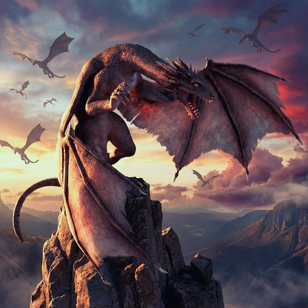 Draconis Dragon Poses 3D Render, Digital Art by Belmontty