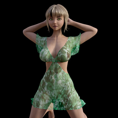 Green Tie Dye Material for Causam3Ds Spring Dress 2024 G9