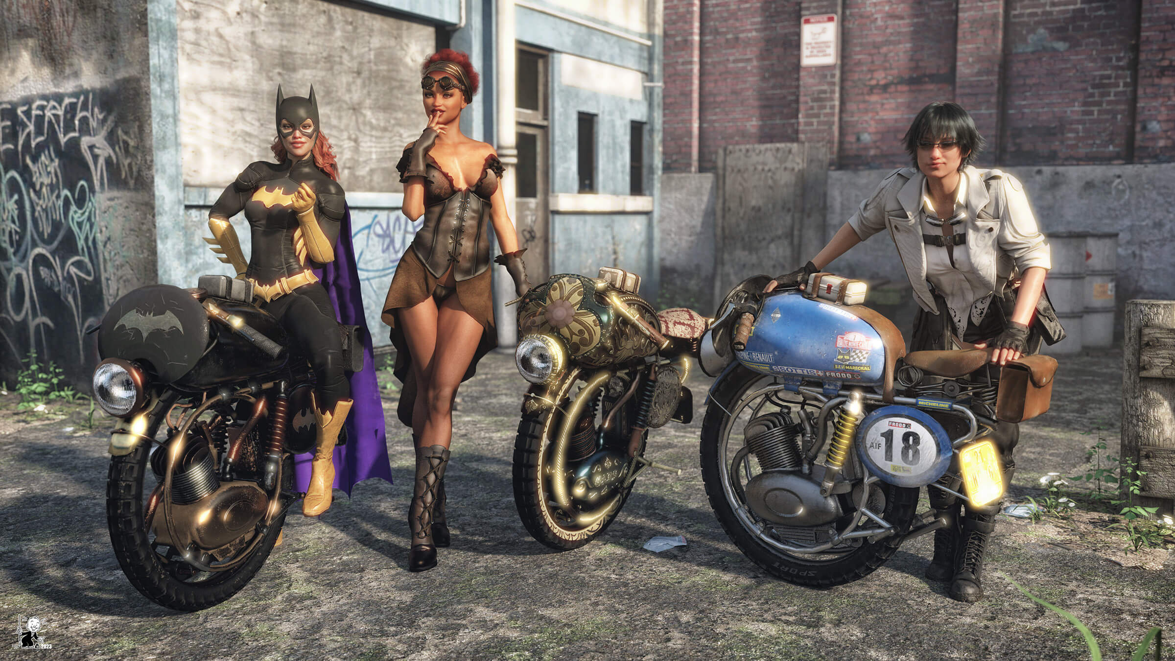 The cosplay monobike racing team 3D Render by bisonravi