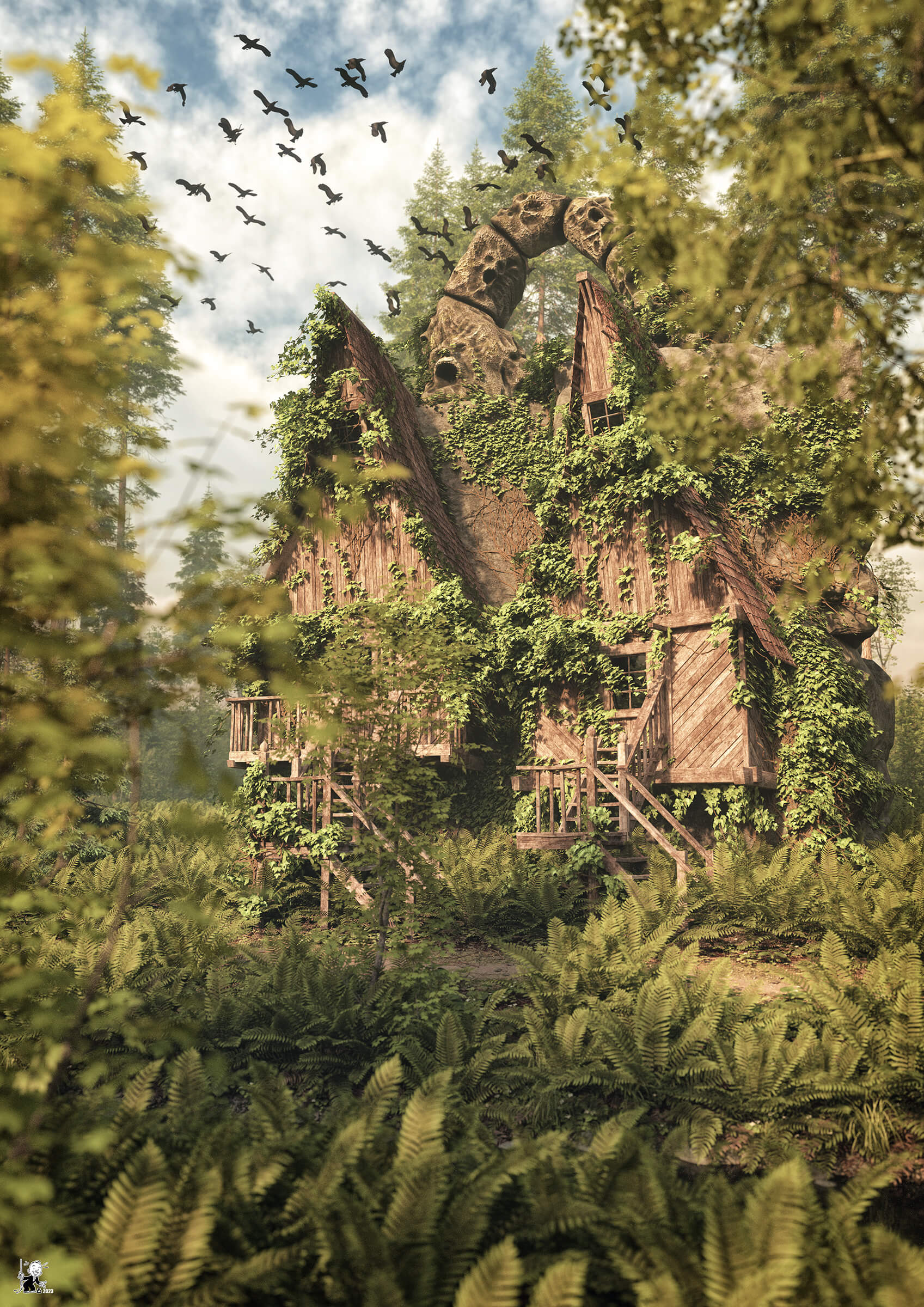 The twin witches' houses 3D Render, Digital Art by bisonravi