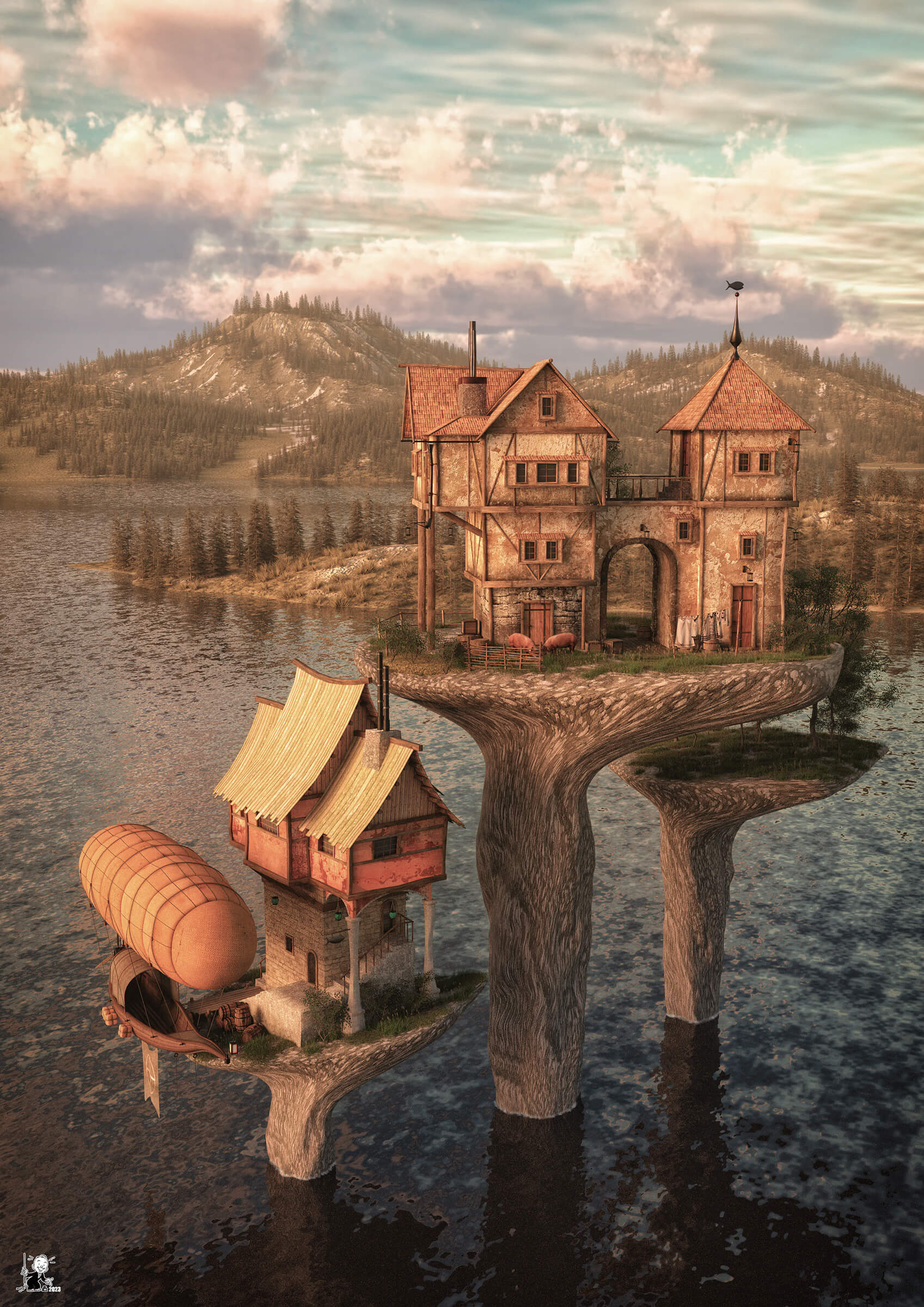 Unlikely dwellings 3D Render, Digital Art by bisonravi