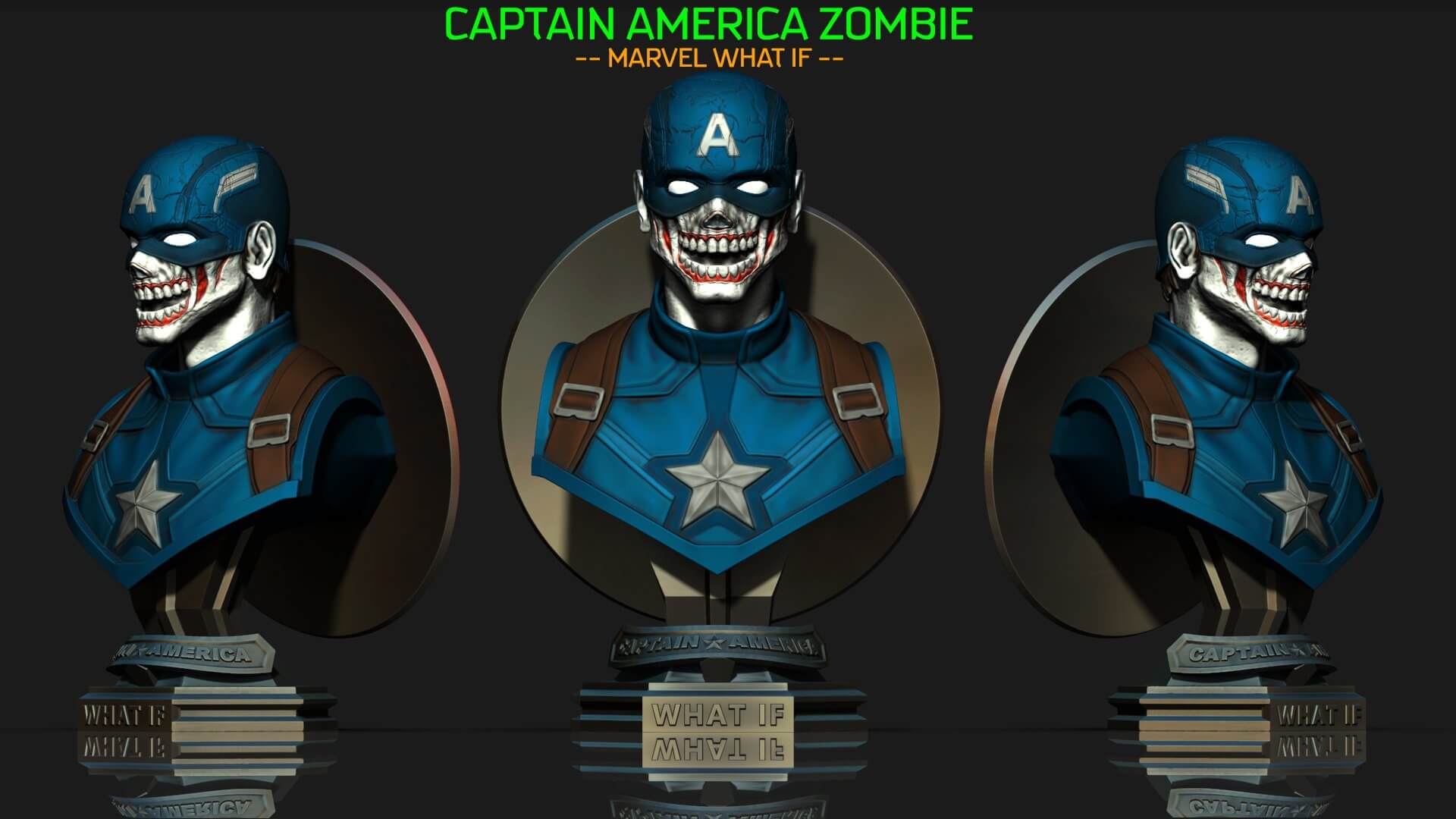 Zombie Captain America Bust - Print Ready 3D Model by blackstar90