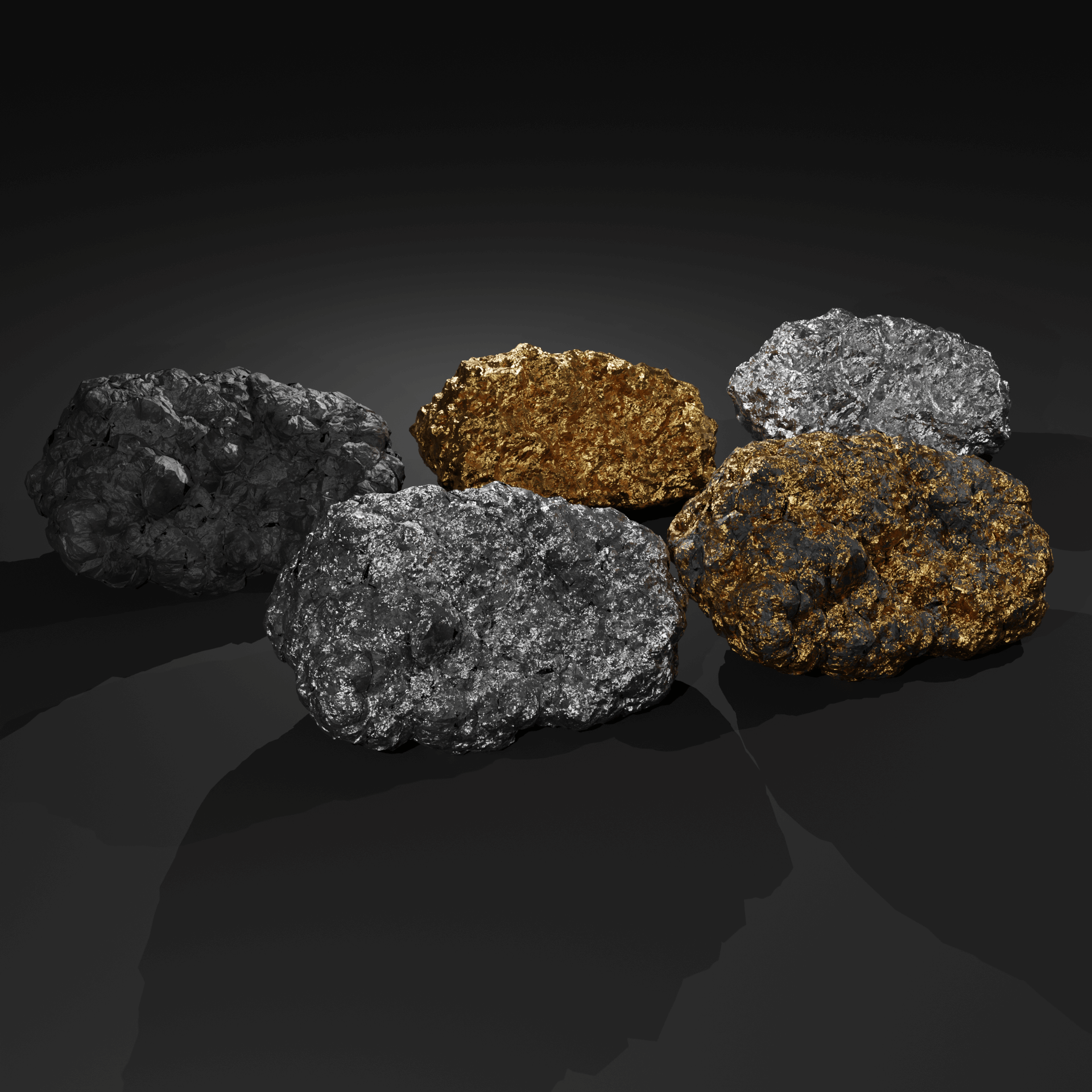 Gold & Silver Nuggets 3D Render | RenderHub Gallery