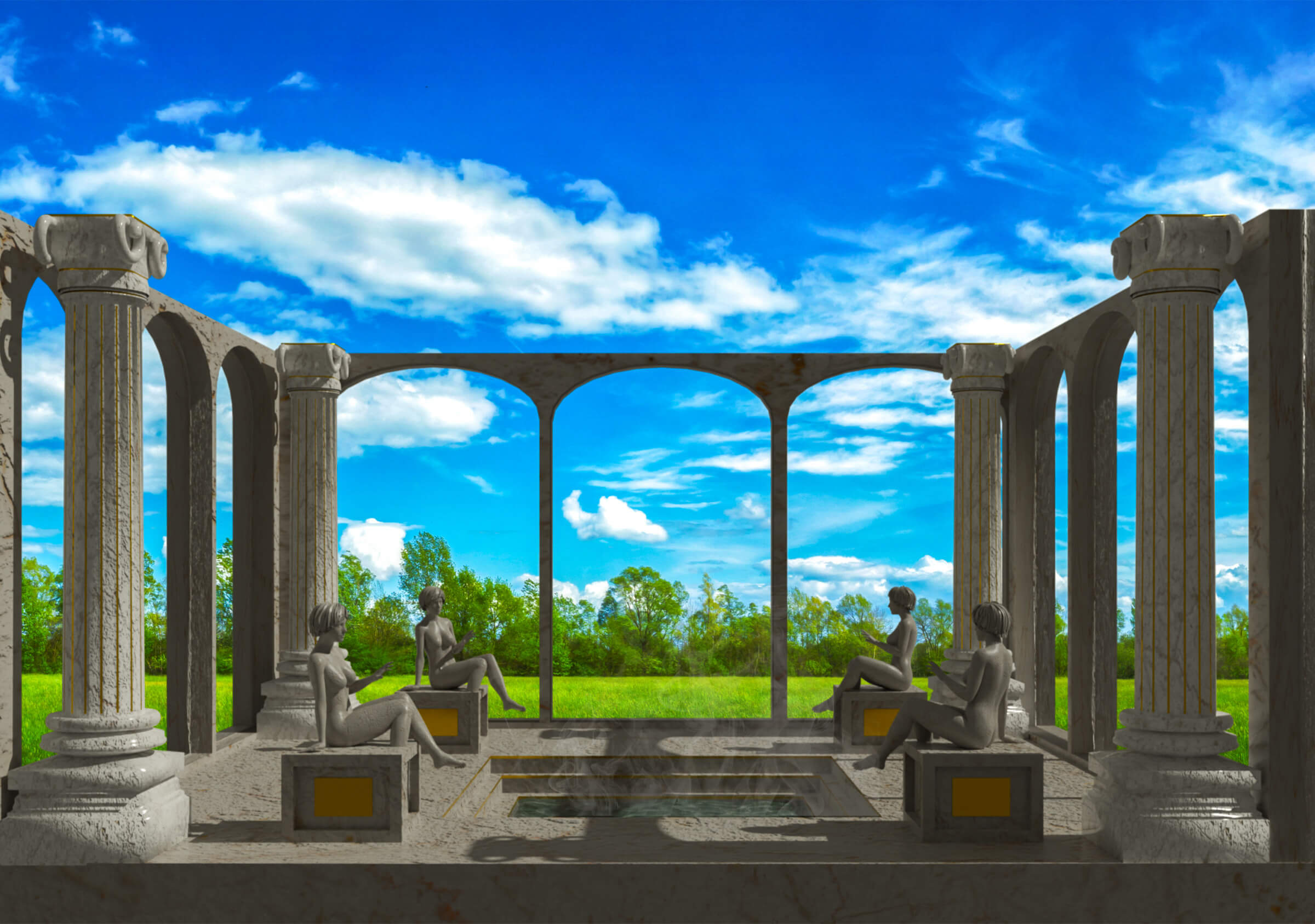 Roman Bathroom 3D Render, Digital Art by BoBo3D