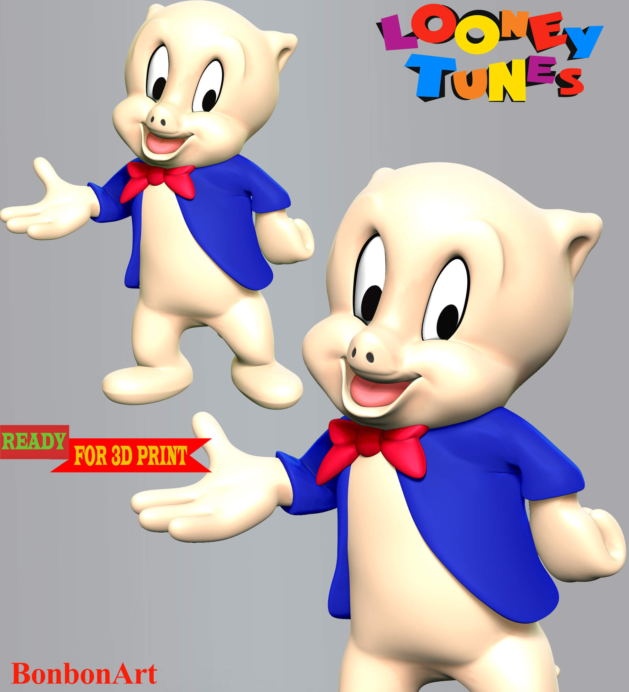 Porky Pig Looney Tunes 3D Print Model by Bon Bon Art
