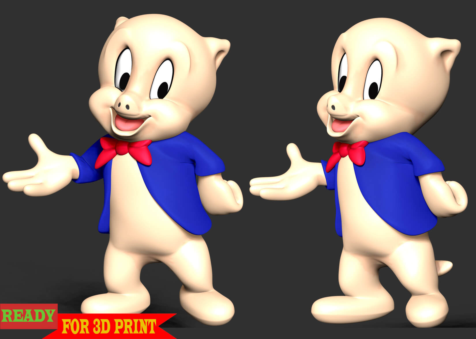 Porky Pig Looney Tunes 3D Print Model by Bon Bon Art