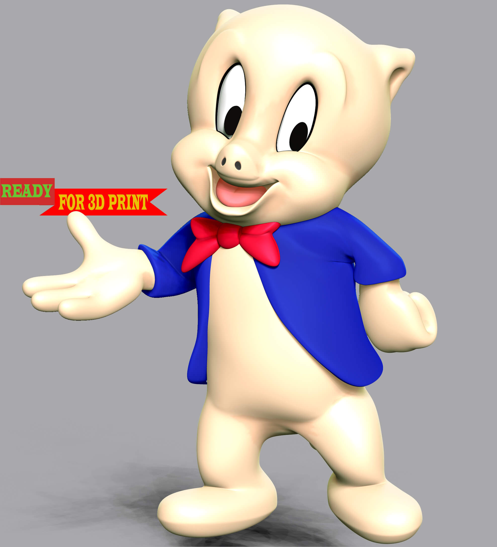 Porky Pig Looney Tunes 3D Print Model by Bon Bon Art
