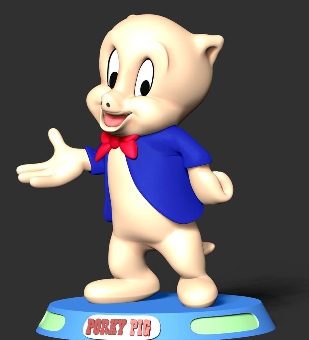 Porky Pig Looney Tunes 3D Print Model by Bon Bon Art
