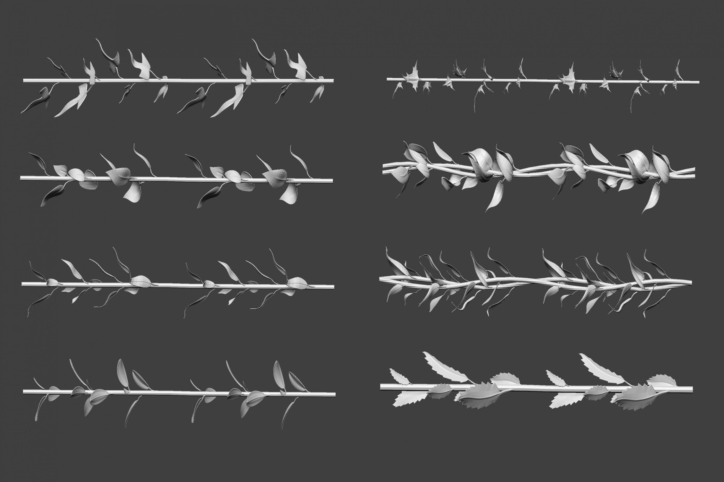 15 Low Poly Vine and Thorns Floral Zbrush IMM Curve Brush by breakermaximus