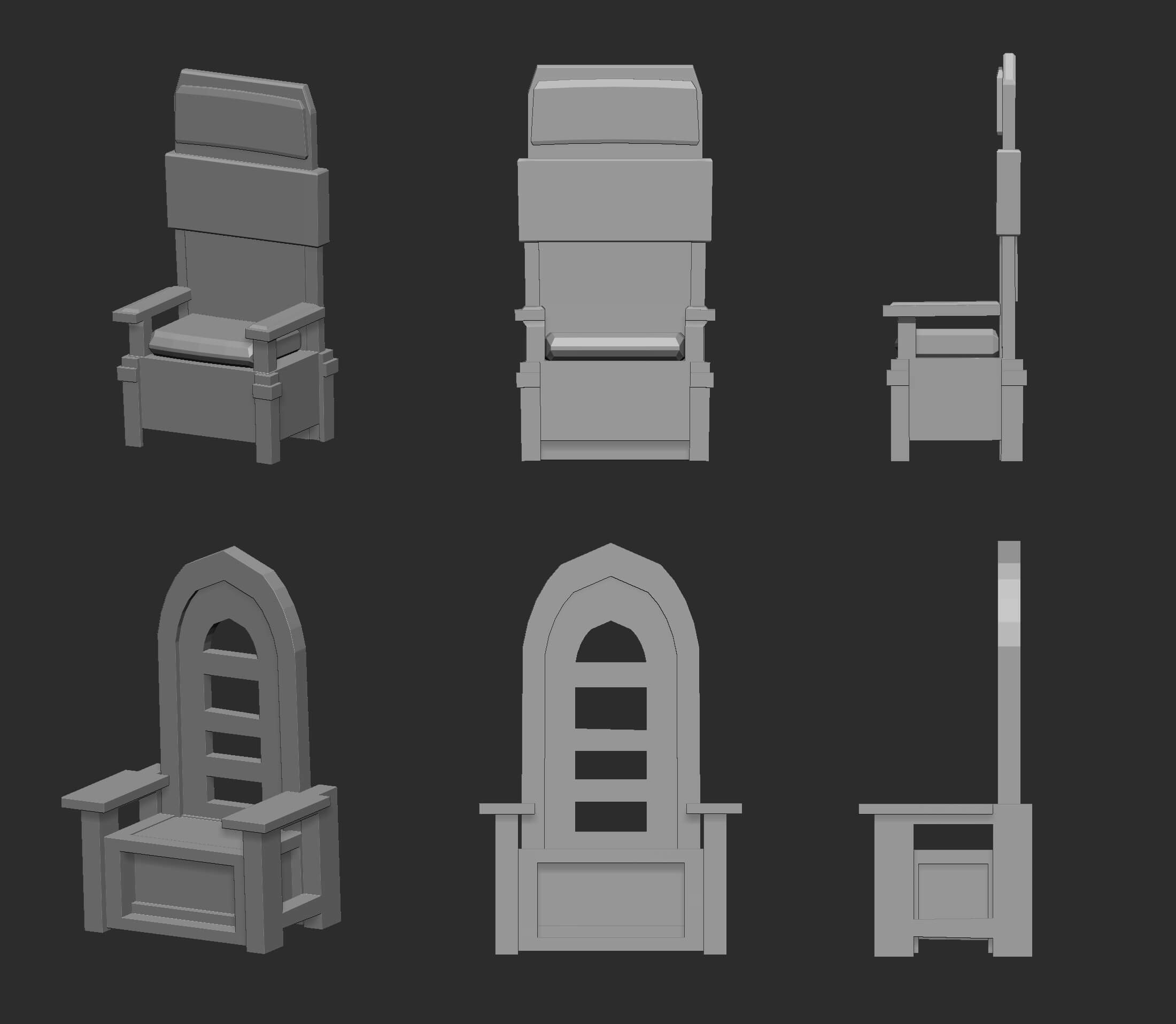 25 Low Poly Royal Thrones Chairs Furniture IMM Brush Zbrush by