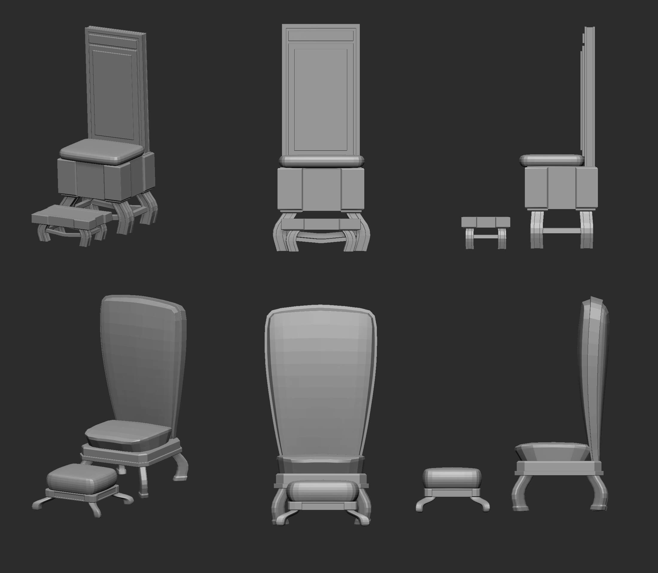 25 Low Poly Royal Thrones Chairs Furniture IMM Brush Zbrush by
