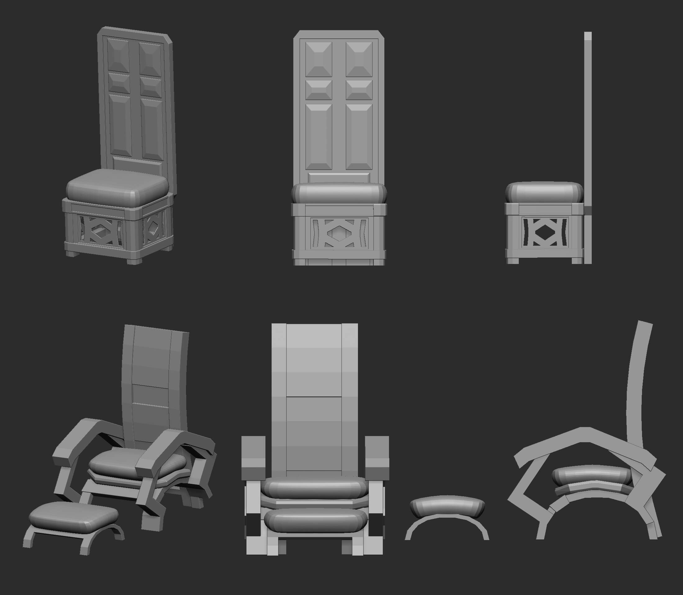 25 Low Poly Royal Thrones Chairs Furniture IMM Brush Zbrush by