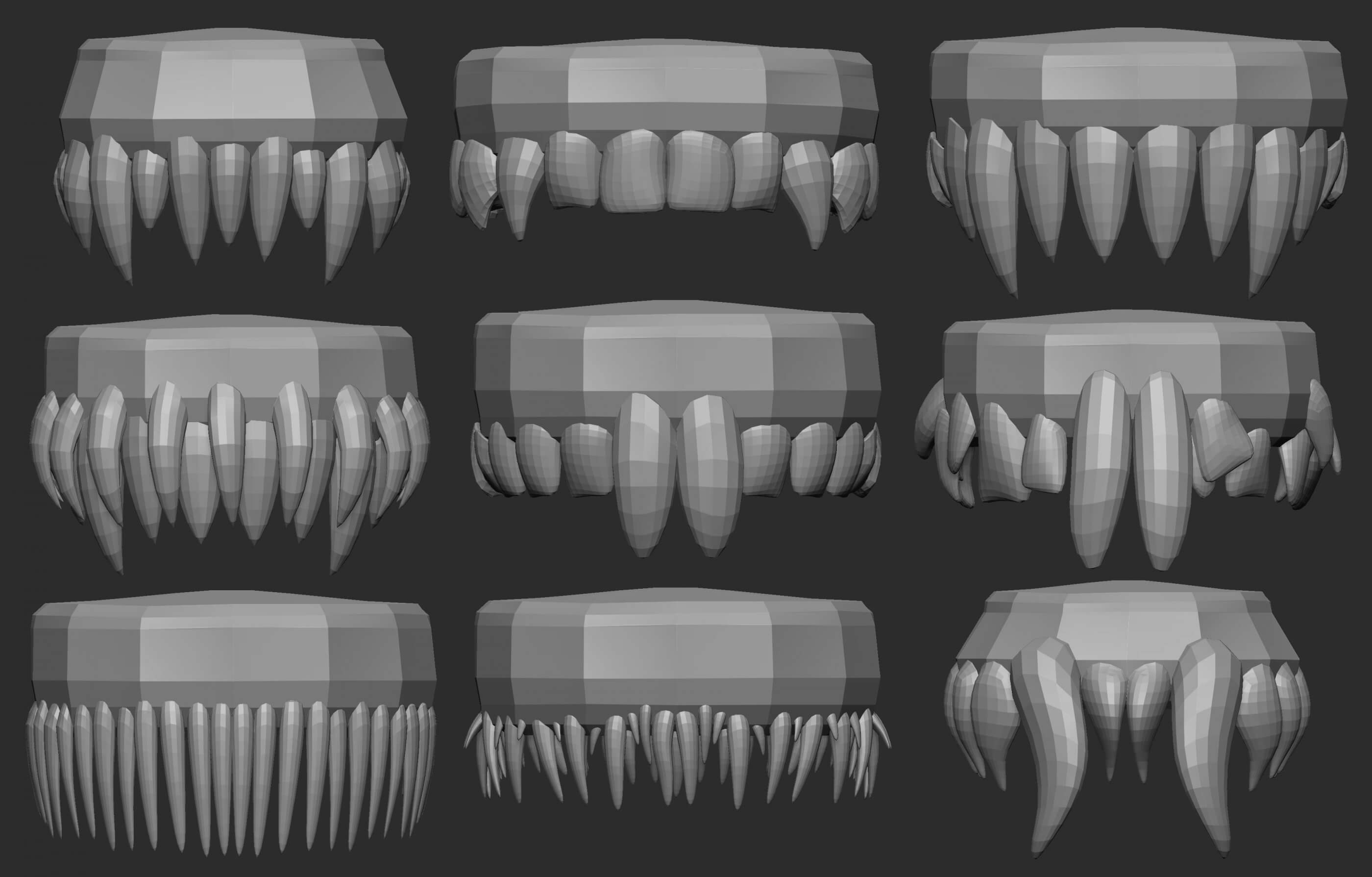 30 Low Mid Poly Monster Creature Teeth Jaws IMM Brush Zbrush by