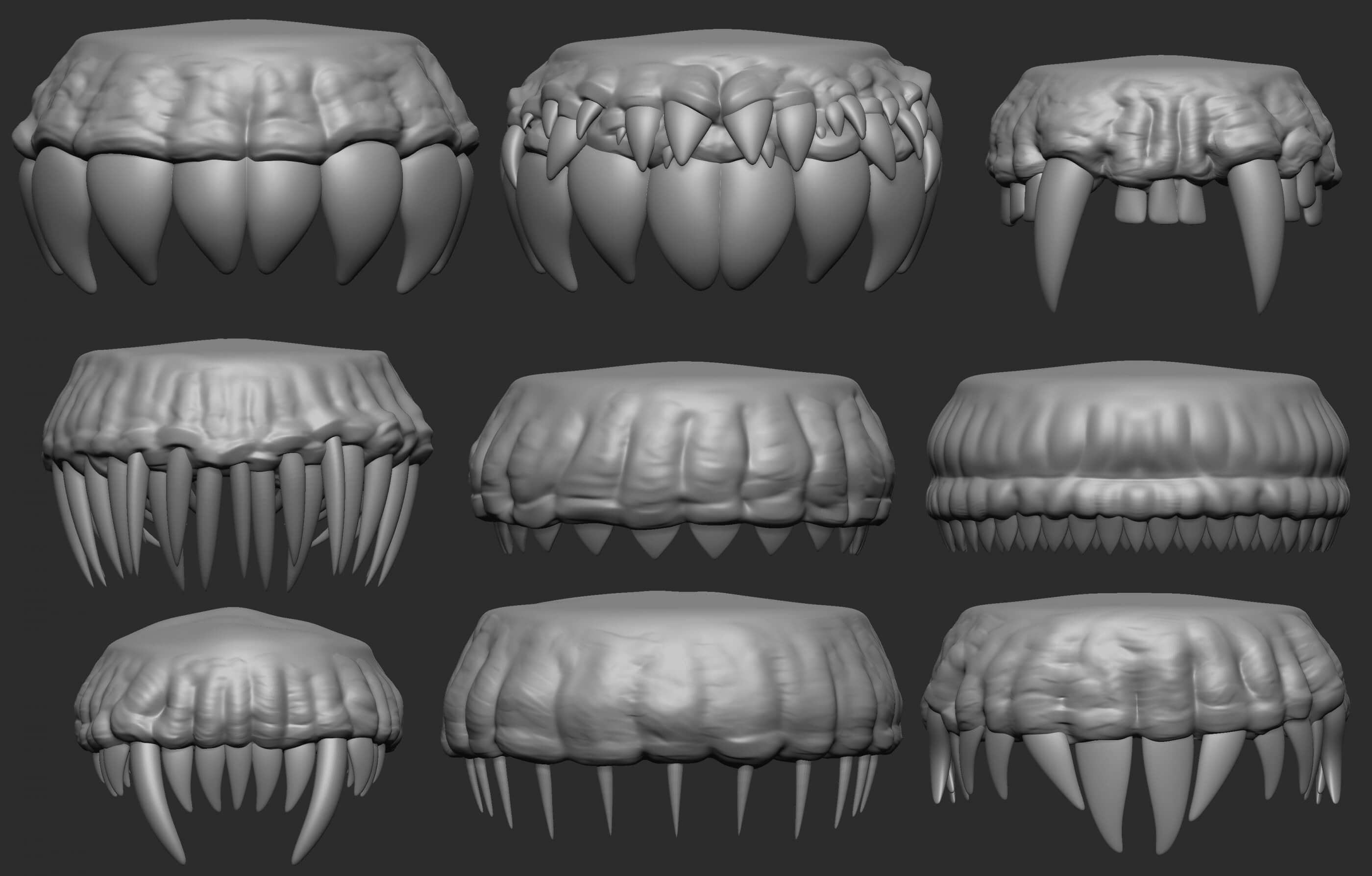 30 Low Mid Poly Monster Creature Teeth Jaws IMM Brush Zbrush by