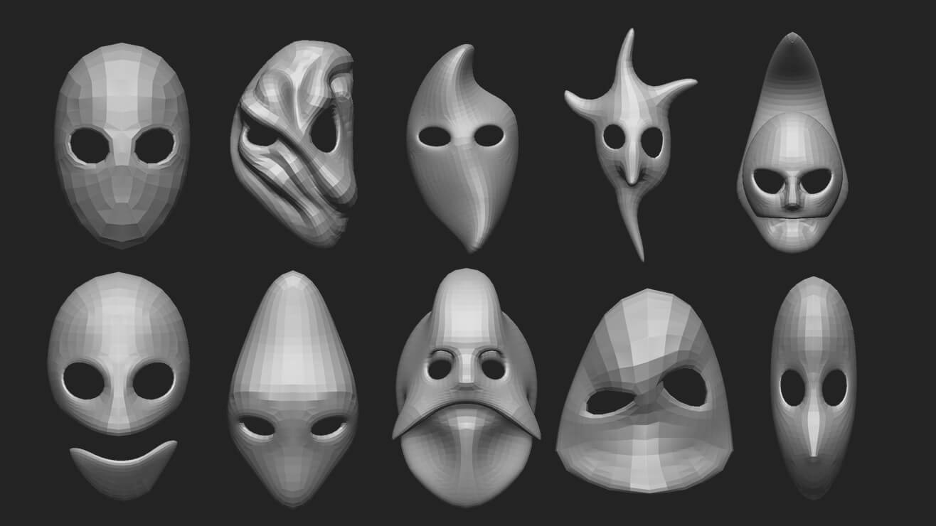 Mask Base Shape 50 Low Poly Mask Shapes and Base Meshes IMM Set - Brush or Tool by ...
