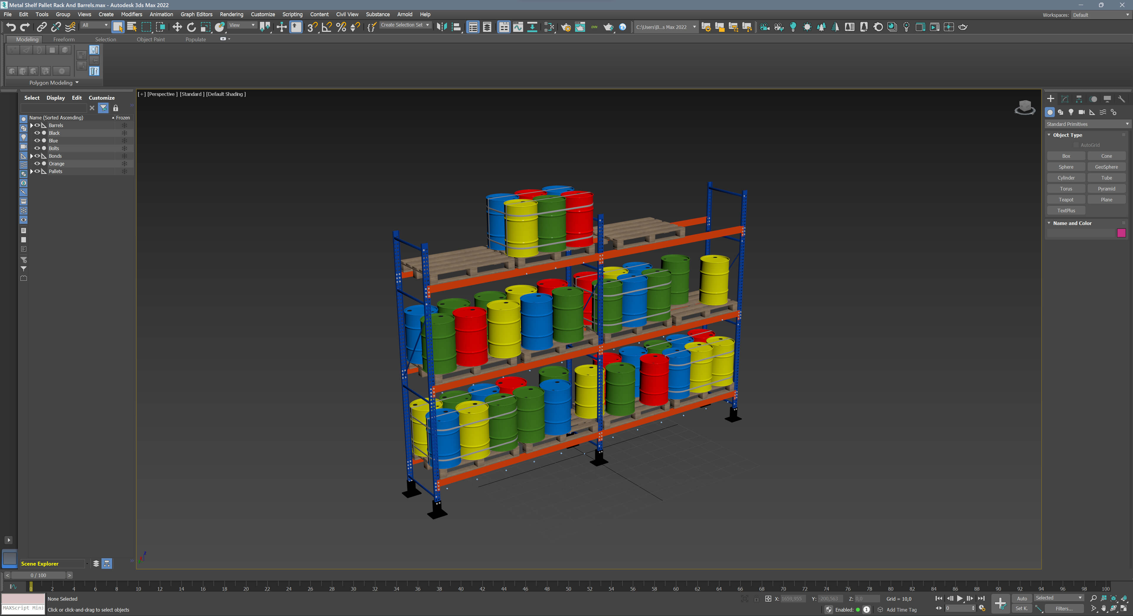Metal Shelf Pallet Rack and Barrels - 3D Model by Cactus3D