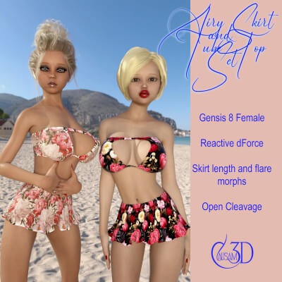 Airy Skirt and Tube Top Set for Genesis 8 and 8.1 Female