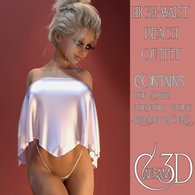 High Waist Beach Outfit for Daz Studio Genesis 8 Female by Causam3D