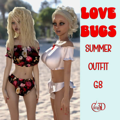 Love Bugs Summer Outfit for Genesis 8 and 8.1 Female by Causam3D