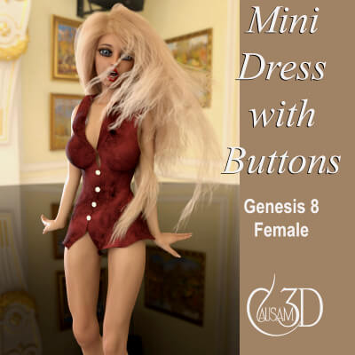 Mini Dress with Buttons for Daz Genesis 8 Female Family by Causam3D