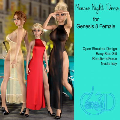 Monaco Night Dress for Daz Studio Genesis 8 Female by Causam3D