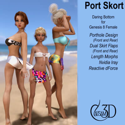 Port Skort Skirt and Short for Daz Studio Genesis 8 Female by Causam3D