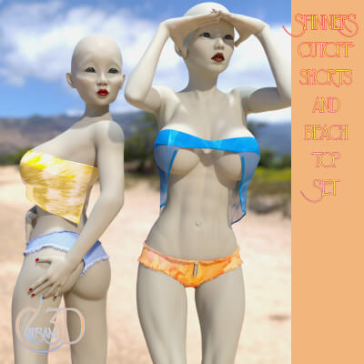 Spinner Cutoff Shorts and Top Outfit for Genesis 8 Female by Causam3D
