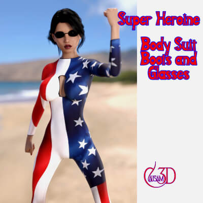 Super Heroine Body Suit Set for Daz Genesis 8 Female by Causam3D