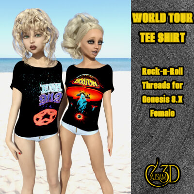 World Tour Tee Shirt for Daz Studio Genesis 8 Female by Causam3D