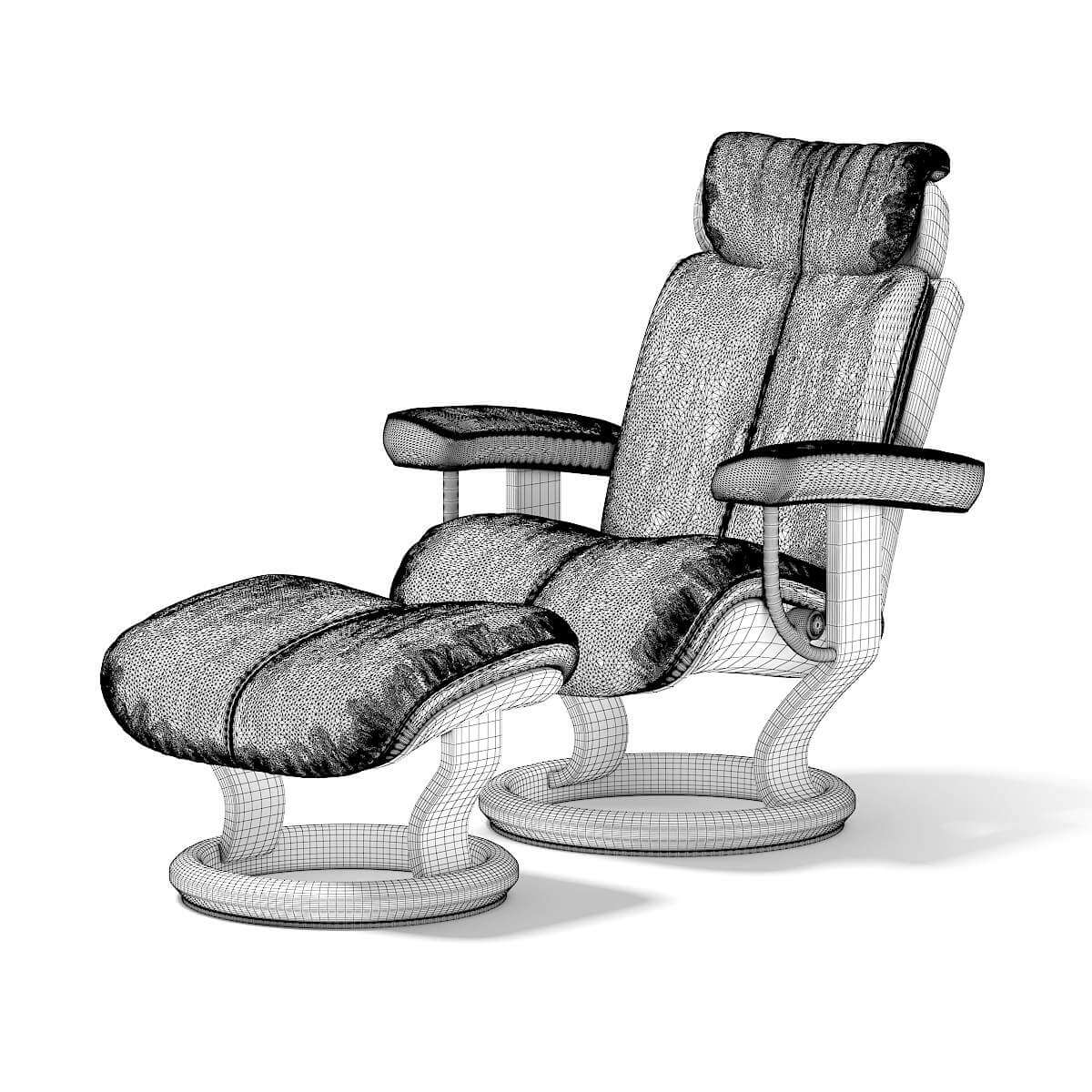 Black Leather Chair with Footrest 3D Model by cgaxis