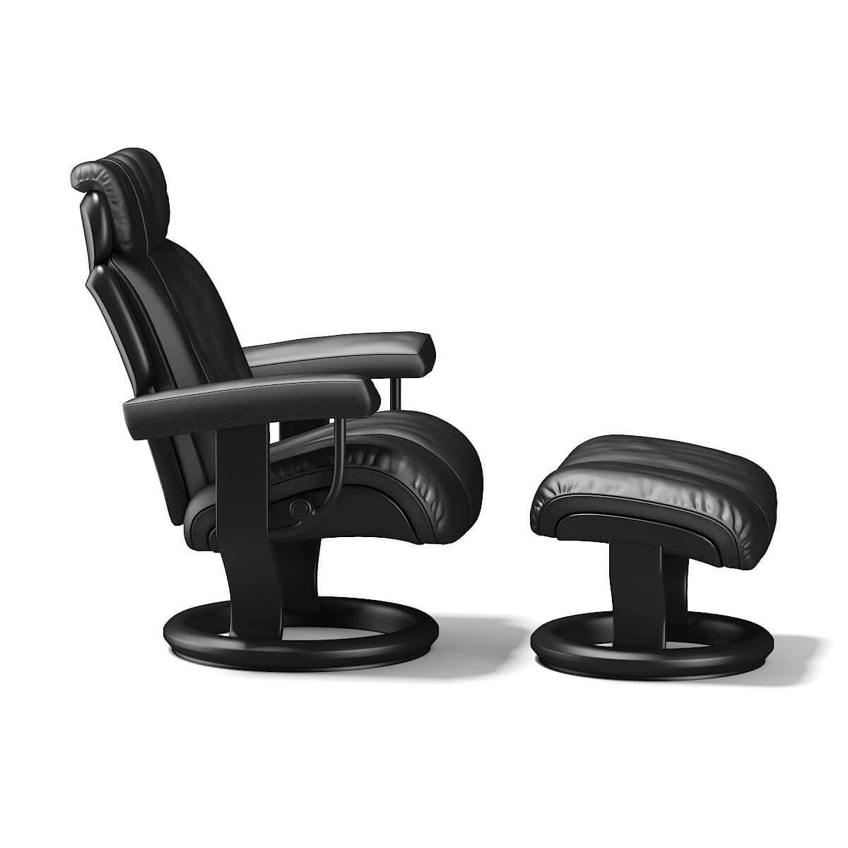 Black Leather Chair with Footrest 3D Model by cgaxis