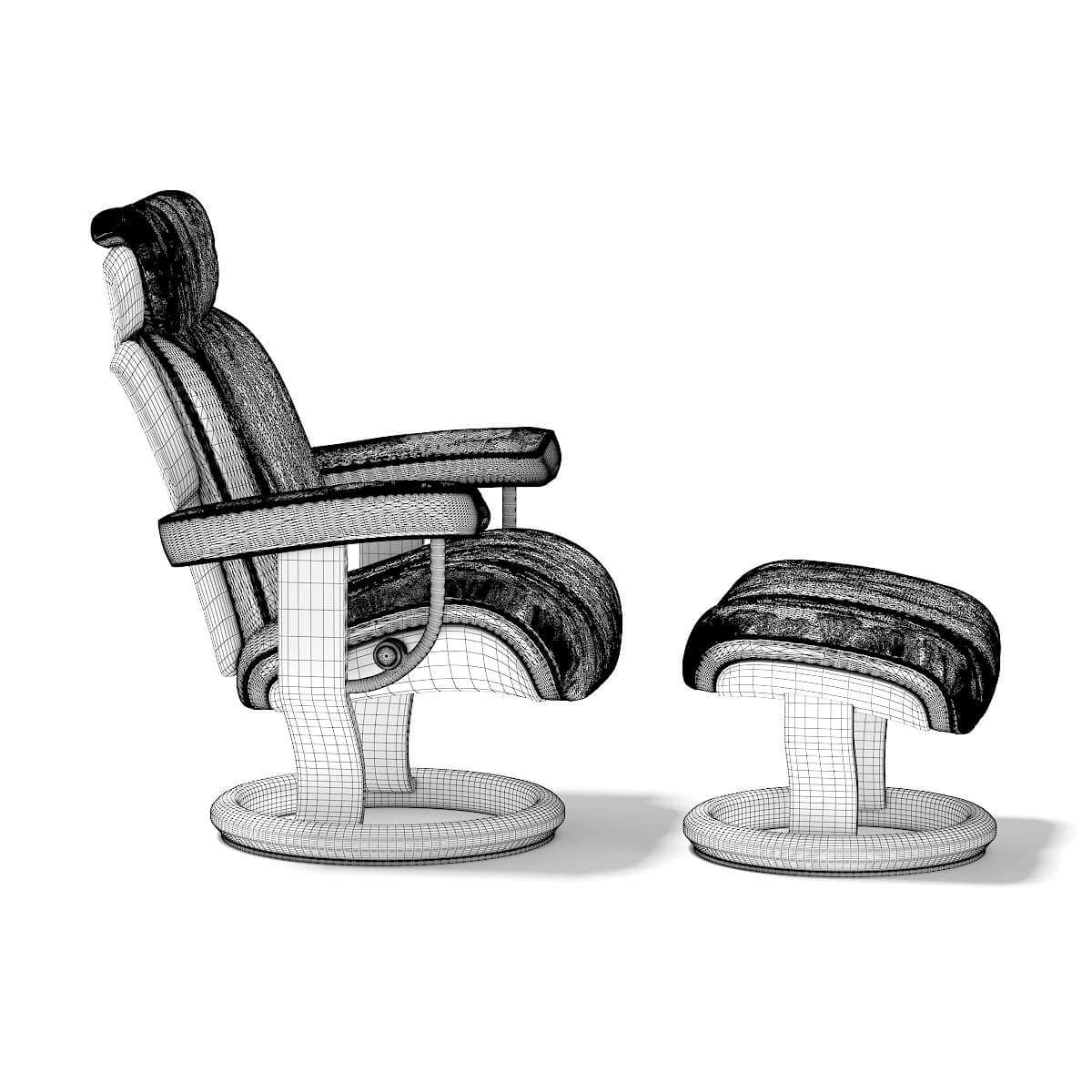 Black Leather Chair with Footrest 3D Model by cgaxis