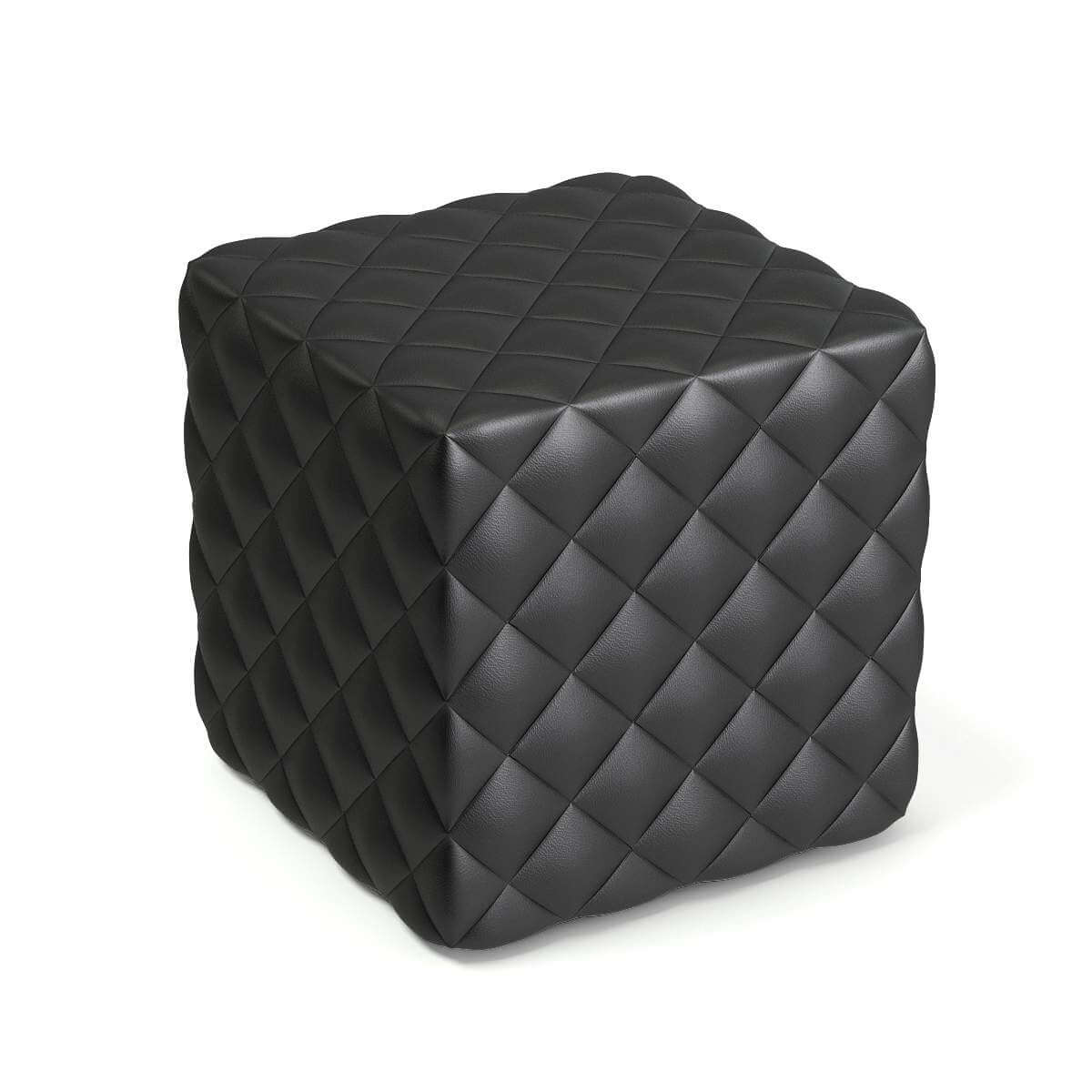 Black Leather Cube Pouf 3D Model by cgaxis