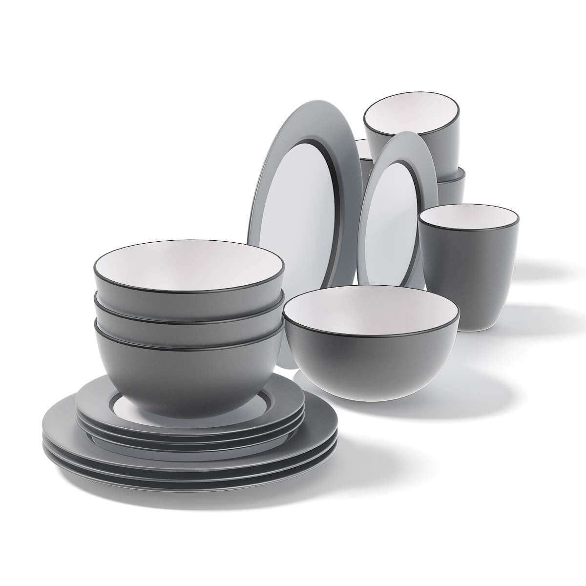 Grey Dishes Set 3D Model by cgaxis