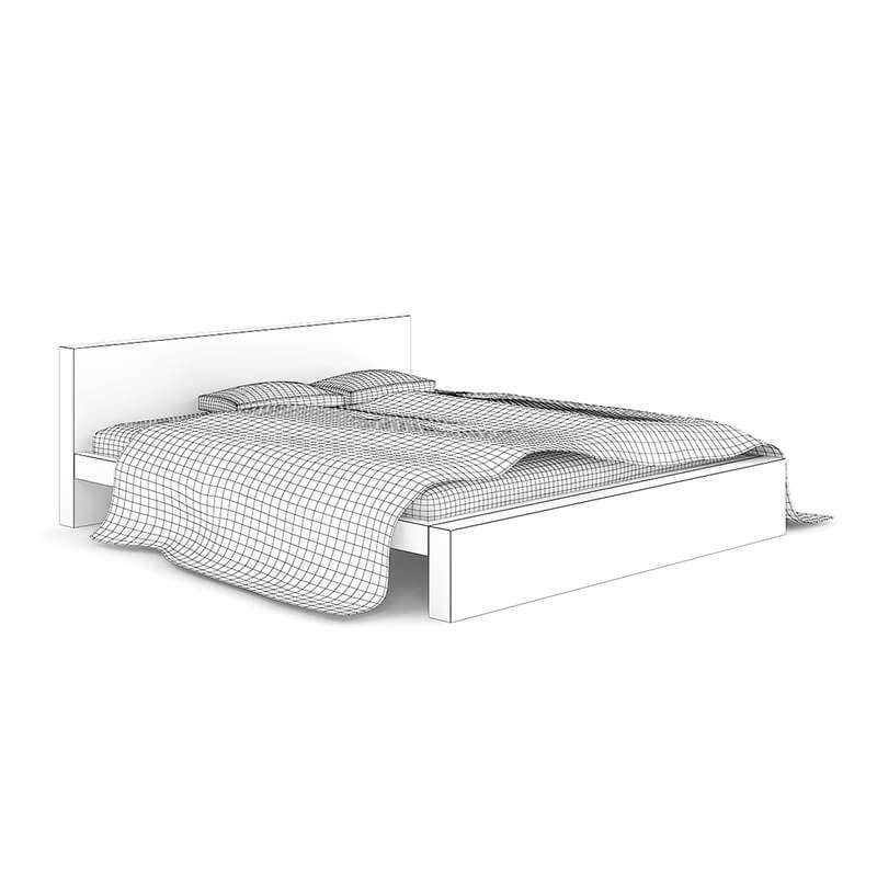 Light Wooden Bed with Pillows 3D Model by cgaxis