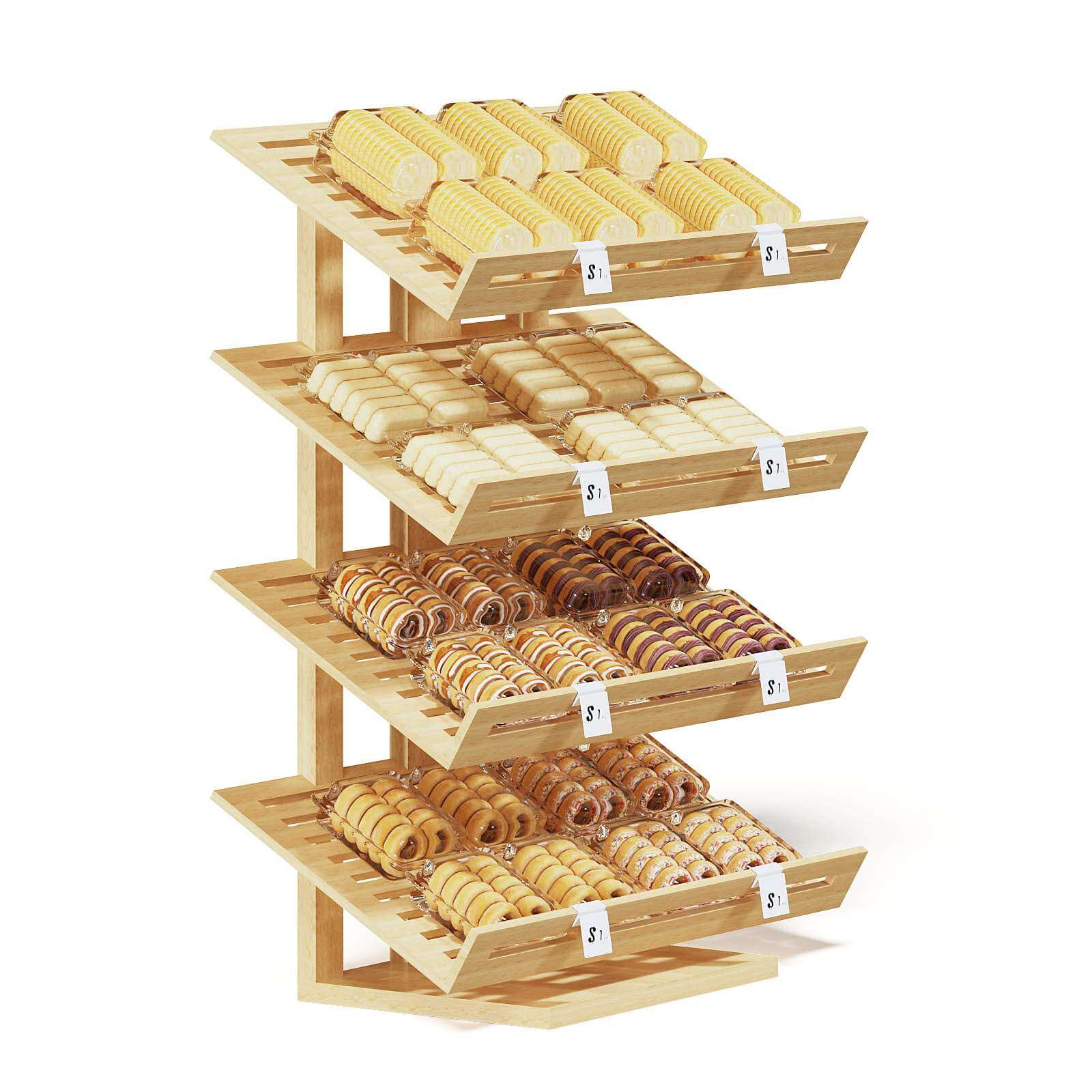 Market Shelf with Bakery Products 3D Model by cgaxis