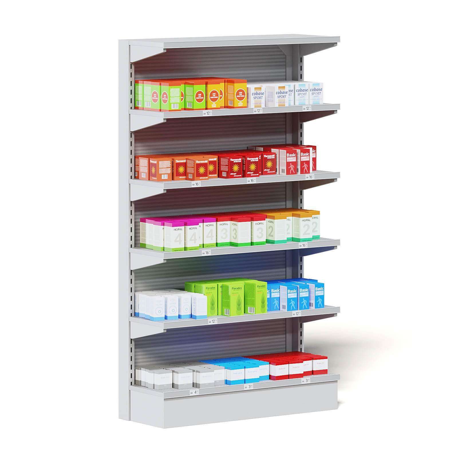 Market Shelf with Medicine 3D Model by cgaxis