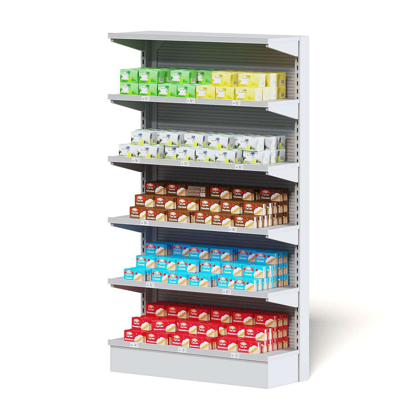 Market Shelf with Tea and Cookies 3D Model by cgaxis