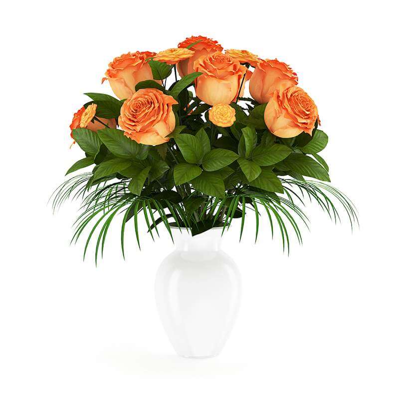 Orange Roses in White Vase - 3D Model by cgaxis