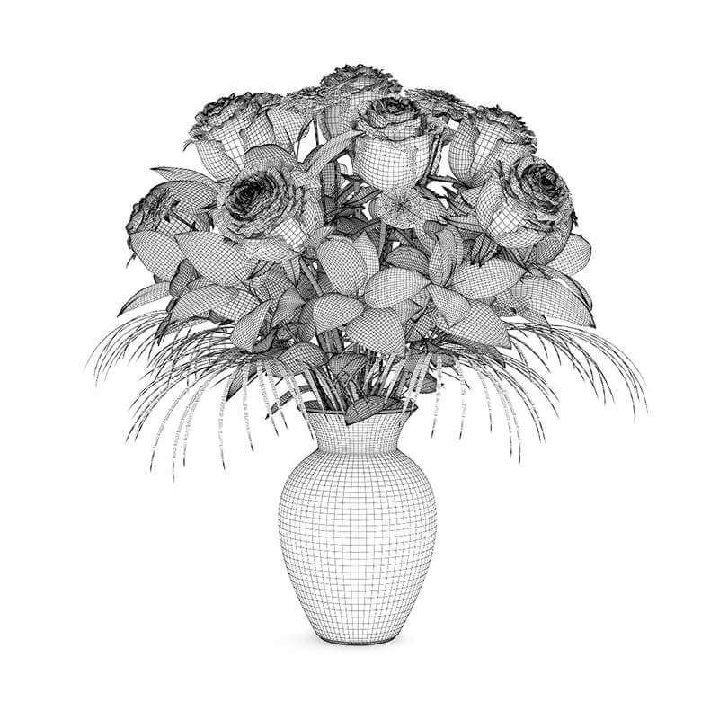 Orange Roses in White Vase - 3D Model by cgaxis
