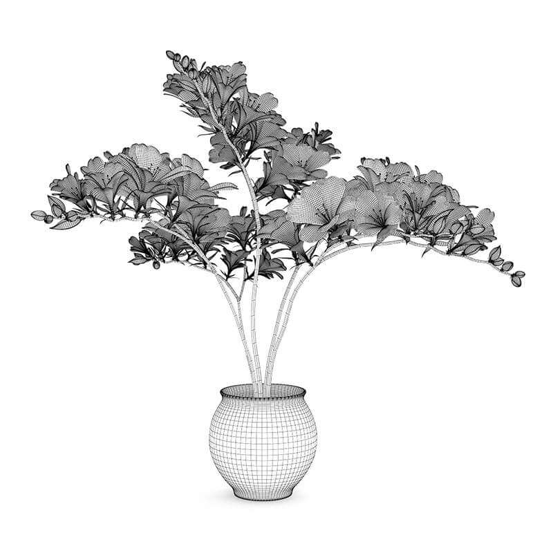 RedYellow Flowers in Pot 3D Model by cgaxis