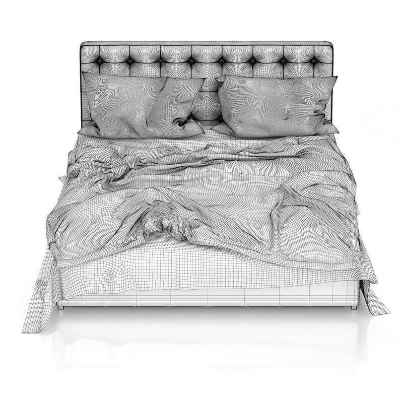 White Leather Bed 3D Model by cgaxis