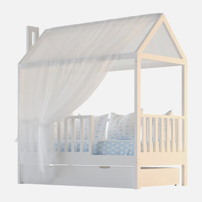 Childrens Bed House Linn with Board - Solid Beech