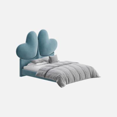 Elegant Blue Pine Wood Upholstered Panel Bed