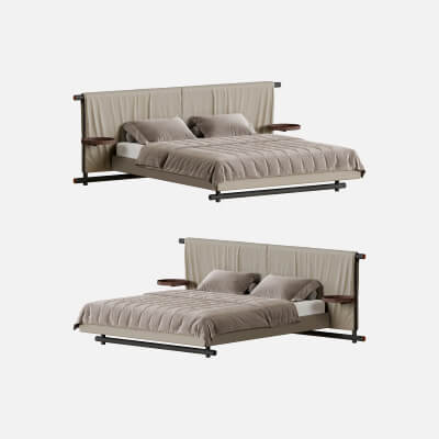Enne Kimono &ndash Wooden Double Bed With Upholstered Headb
