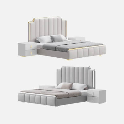 Glam Beige Upholstered Bed