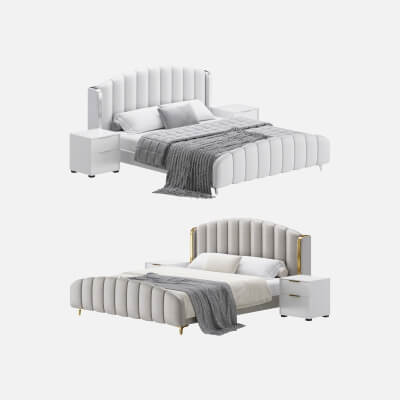 Glamorous Beige Upholstered Wingback Bed